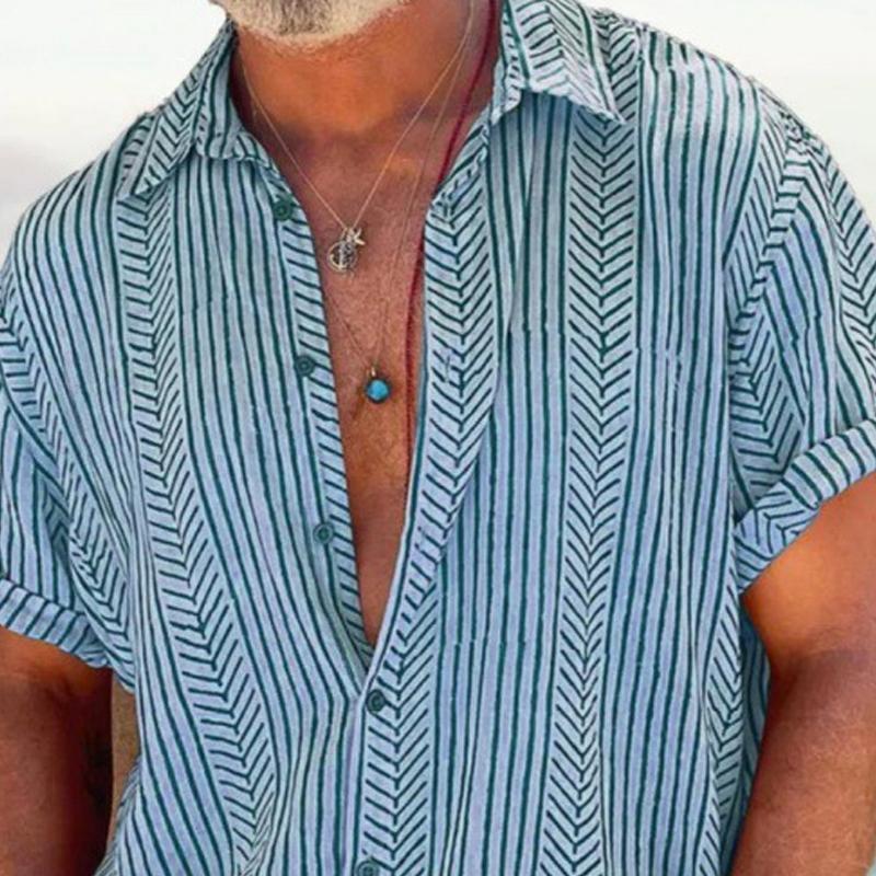 Camicia da uomo vintage a maniche corte con stampa a righe 81204897X