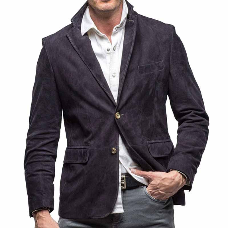 Blazer in pelle scamosciata con risvolto tinta unita da uomo 95284392X