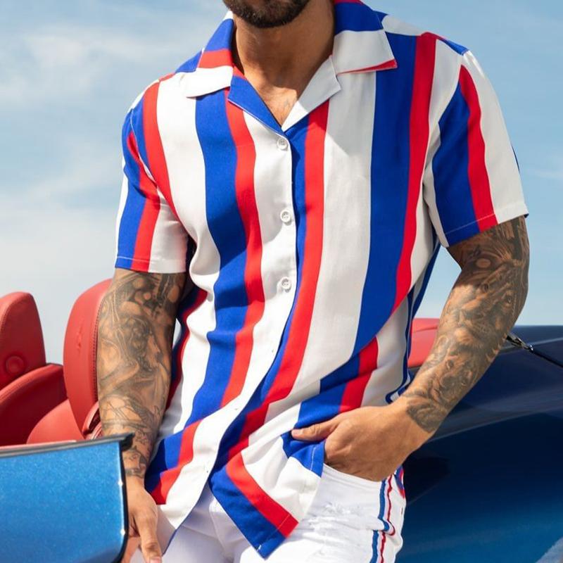 Camisa de manga corta con estampado de rayas para hombre 10411758Y