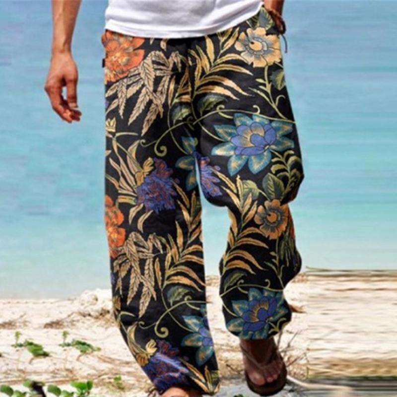 Pantalon ample à cordon de serrage imprimé vintage pour homme 02559050Y
