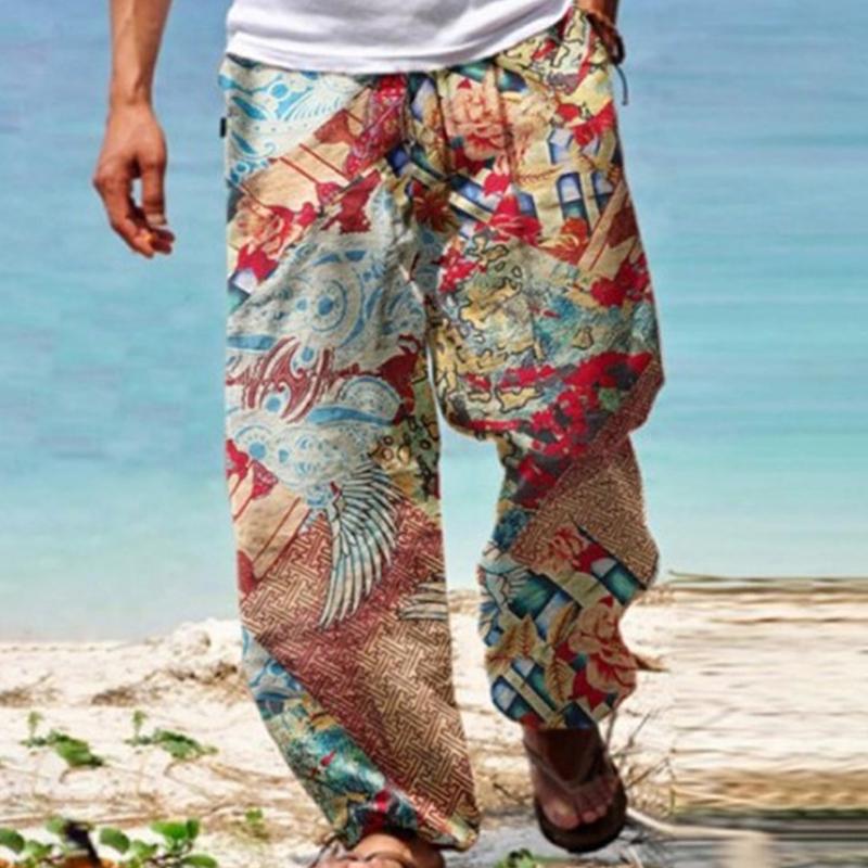 Pantalon ample à cordon de serrage imprimé vintage pour homme 02559050Y