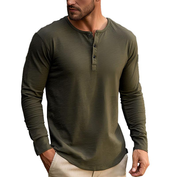 Men's Solid Color Henley Collar Casual Long Sleeve T-Shirt 76570084X