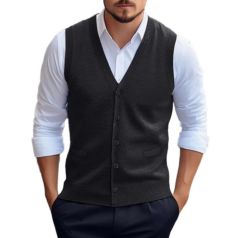 Gilet cardigan tricoté décontracté de couleur unie pour hommes 96080419X