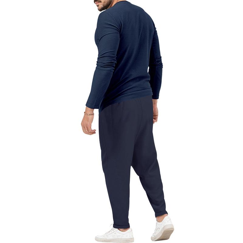 Herren-Henley-Set mit T-Shirt und Hose, einfarbig, langärmelig, 72706978X