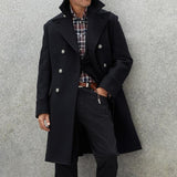 Men's Vintage Lapel Wool Blend Double-Breasted Mid-Length Coat 28292699M