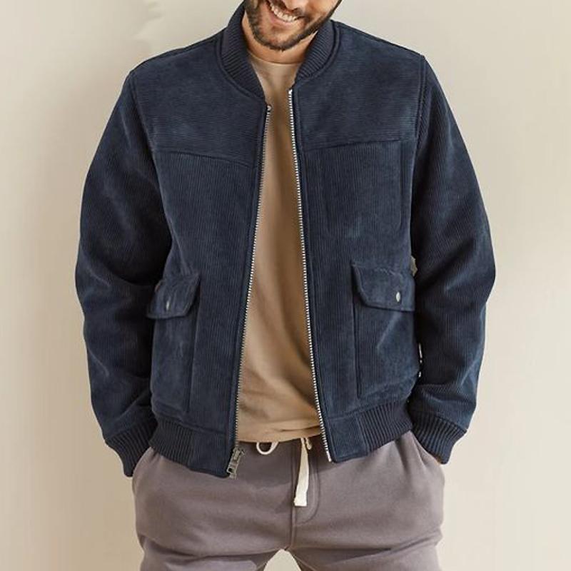 Men's Vintage Solid Corduroy Big Pocket Bomber Jacket 32288694Y