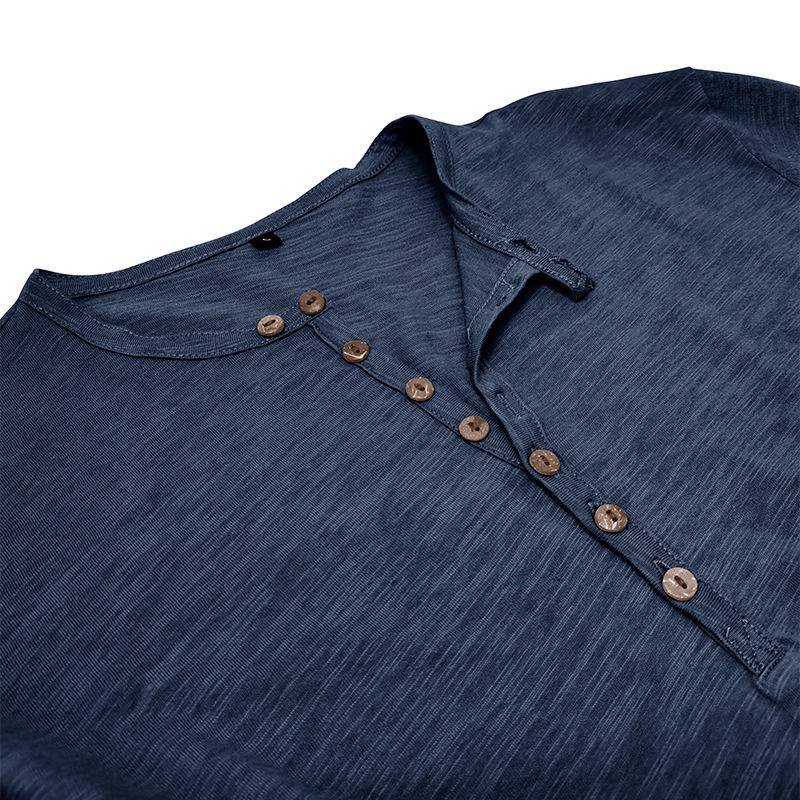 T-shirt casual da uomo con colletto Henley multi-bottone e maniche lunghe 48759130Y