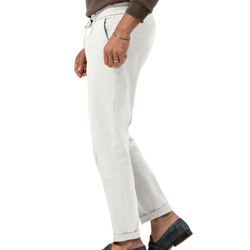 Men's Solid Color Drawstring Elastic Waist Straight Trousers 06224392Z