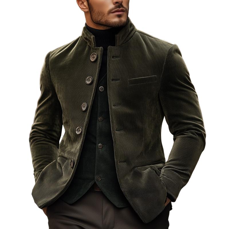 Men's Peach Notched Lapel Collar Single-Breasted Corduroy Slim-Fit Blazer