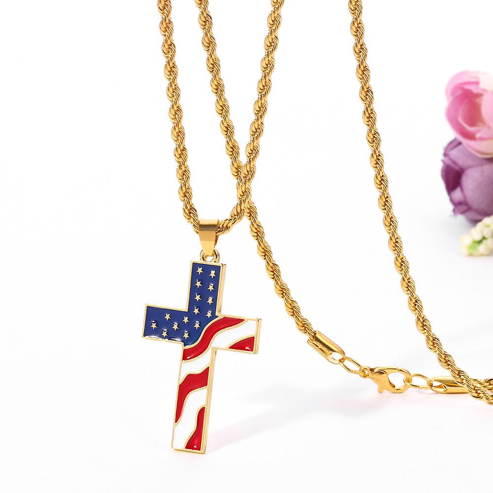 Collana vintage casual con bandiera americana e croce 65735606TO