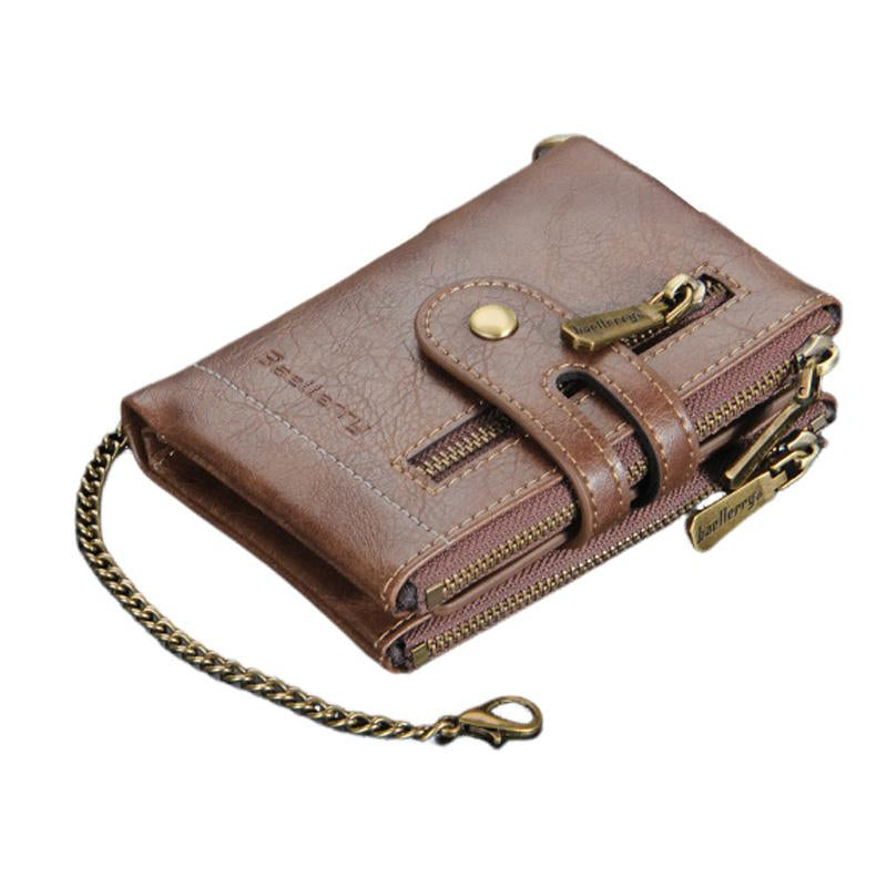 Kurze Herren-Geldbörse im Retro-Stil mit Doppelreißverschluss und mehreren Kartenfächern 21870624U