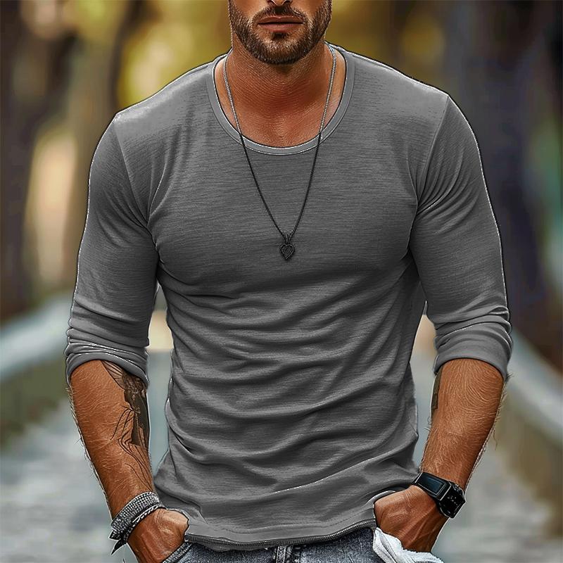 【24-hour shipping out】Men's Casual Solid Color Round Neck Long Sleeve T-Shirt 94867816X