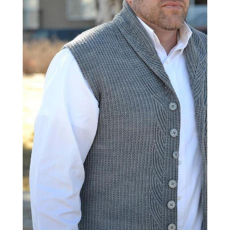 Men's Vintage Solid Color Shawl Collar Knitted Vest 90526610Y