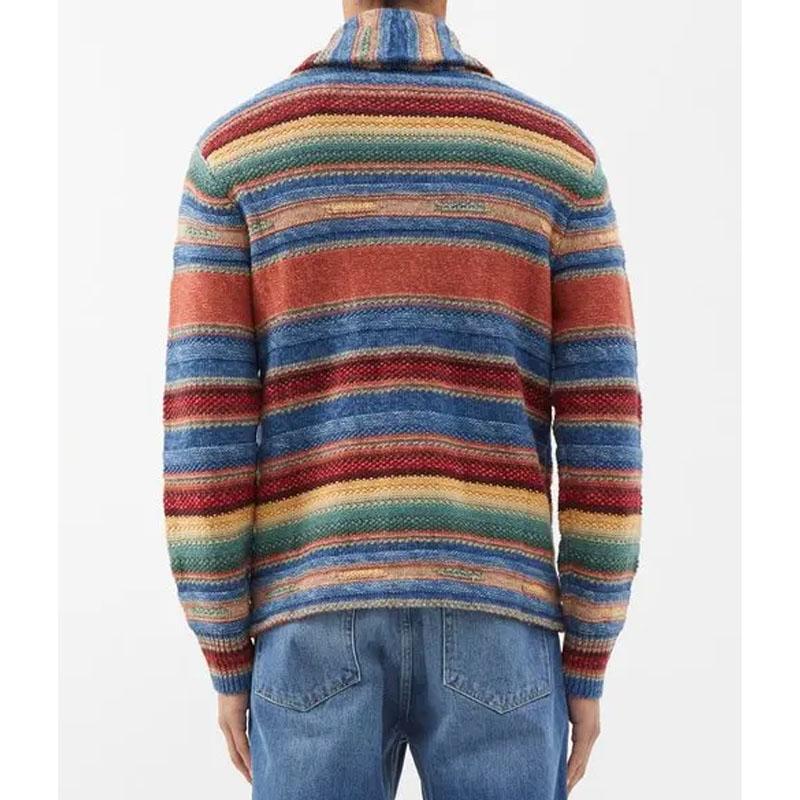 【Spedizione in 24 ore】Cardigan da uomo vintage con risvolto in jacquard colorblock arcobaleno 50270487Y