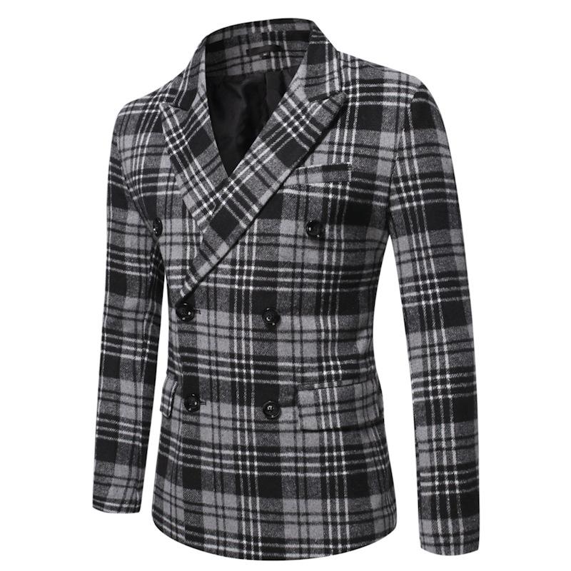 Blazer à carreaux épais à revers pour hommes automne et hiver 86064698U