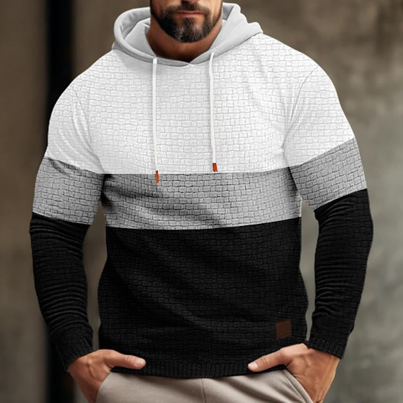 Felpa con cappuccio a maniche lunghe a nido d'ape color block da uomo 74062022Y