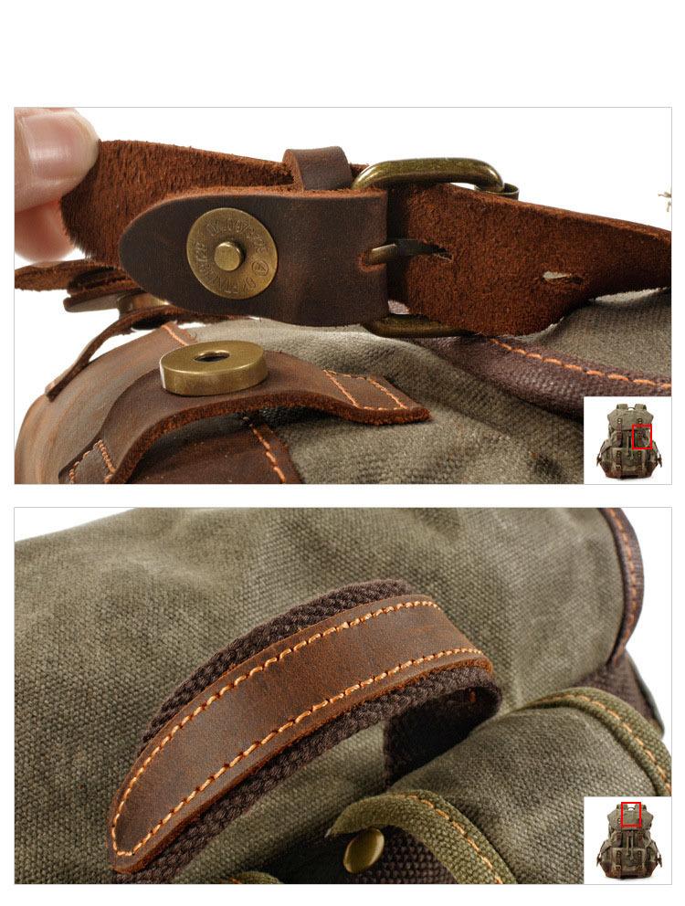 Herren Vintage Outdoor Canvas Nähte Leder Multi-Pocket Rucksack 19083234Y