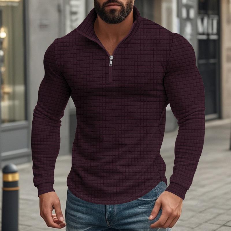 Camiseta de manga larga con cuello alto y cuadrado pequeño con media cremallera para hombre 08353588Z