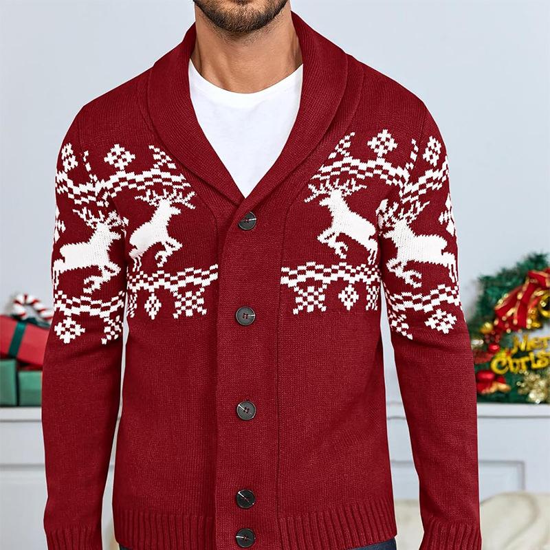 Elk Jacquard strikket cardiganjakke for menn 07067807X