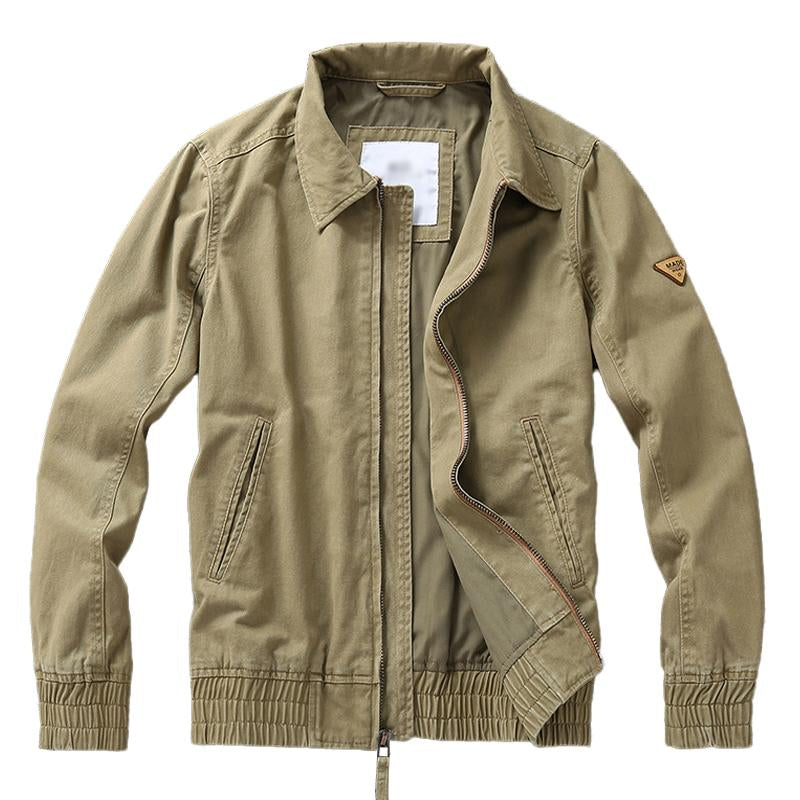 Men's Vintage Washed Cotton Lapel Zipper Slim Fit Work Jacket 52267983M