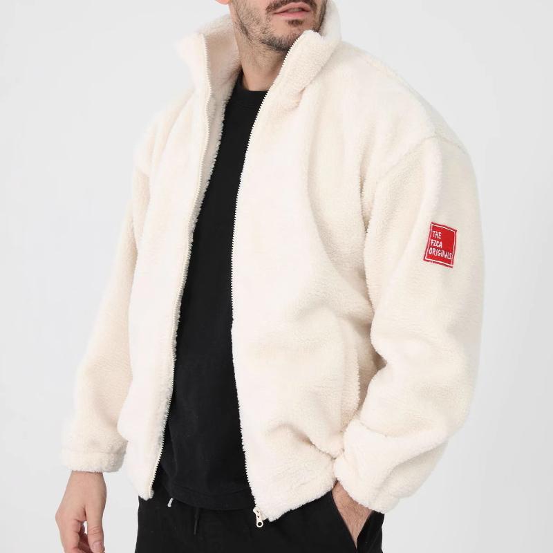 Giacca da uomo in pelle di agnello con colletto in piedi con cerniera in tinta unita 64868037U