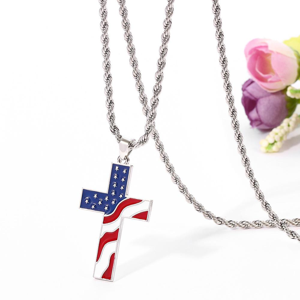 Collana vintage casual con bandiera americana e croce 65735606TO