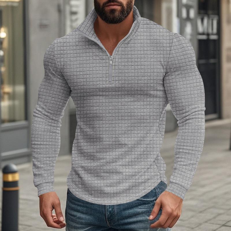 Camiseta de manga larga con cuello alto y cuadrado pequeño con media cremallera para hombre 08353588Z