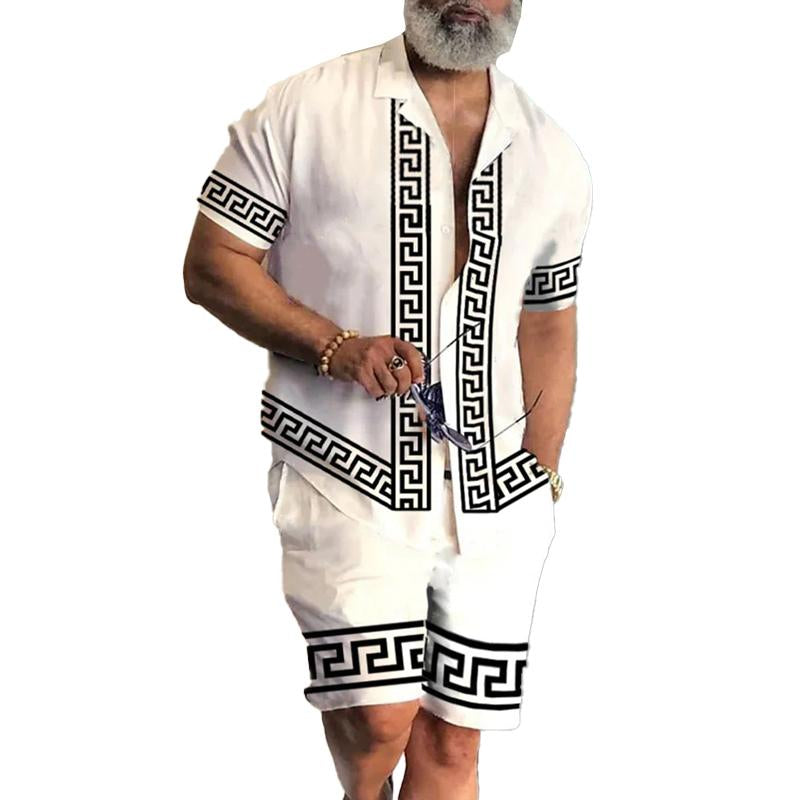 Bedrucktes, lässiges Slim Fit-Hemdset für Herren mit kurzen Ärmeln 89031733X