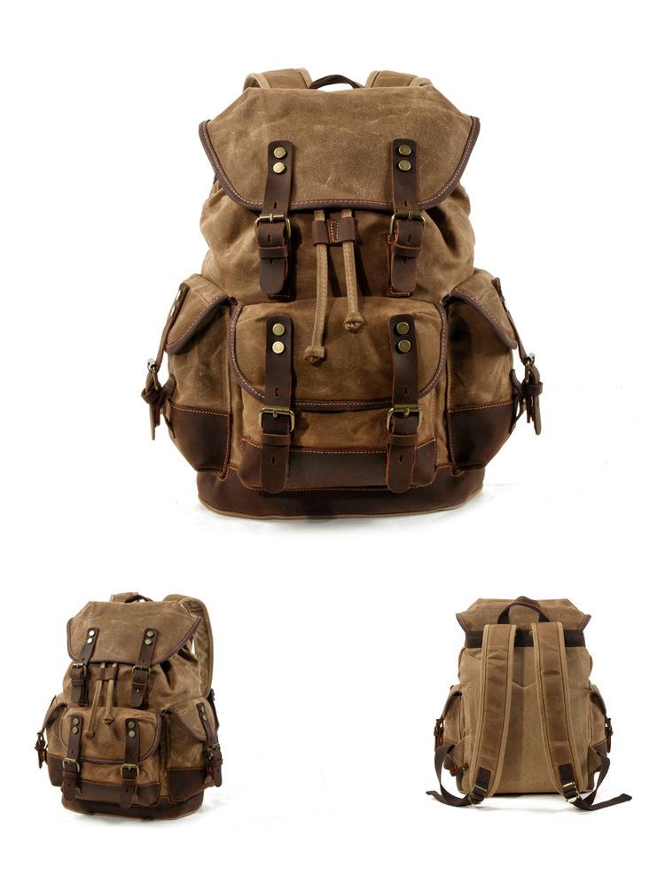 Herren Vintage Outdoor Canvas Nähte Leder Multi-Pocket Rucksack 19083234Y