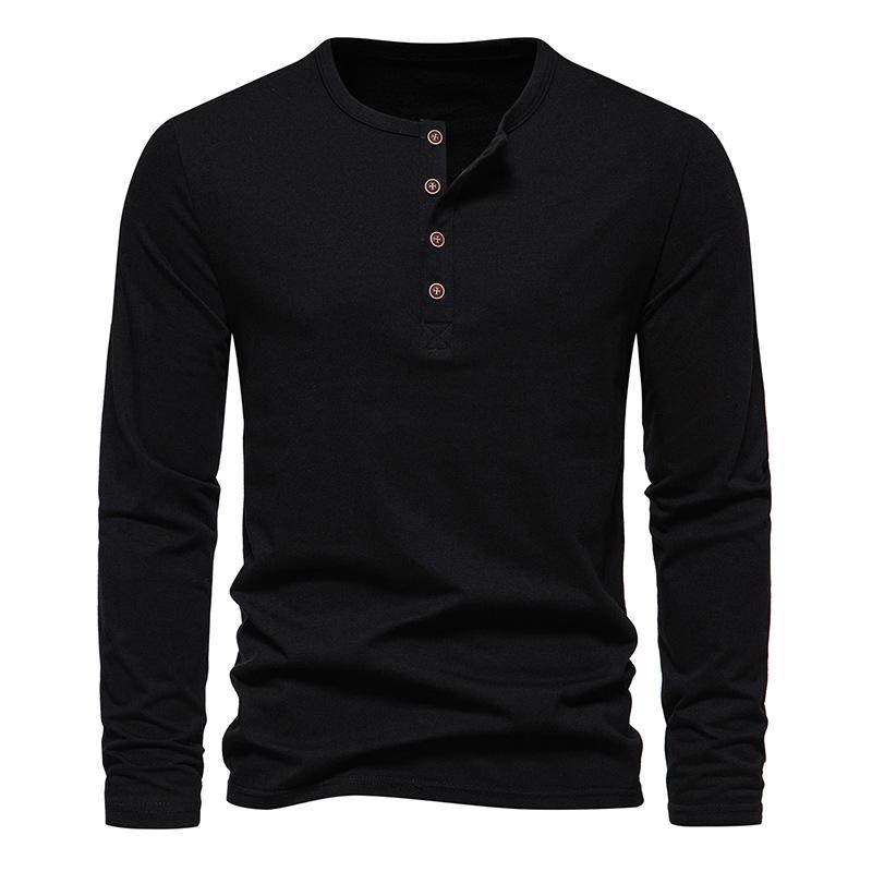 T-shirt décontracté à manches longues et col Henley uni pour hommes 52904398Z