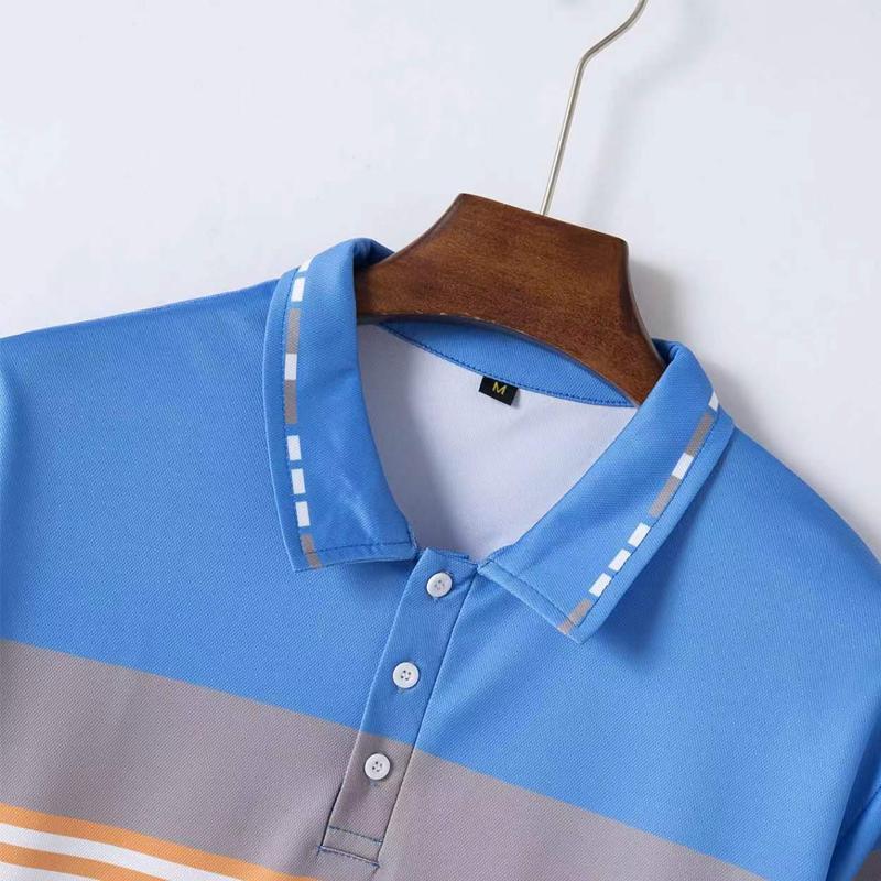 Polo da uomo a maniche corte con bottoni e stampa a righe 06082086X