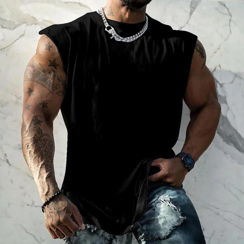 Camiseta deportiva sin mangas con cuello redondo y hombros anchos de color liso para hombre 44699991X