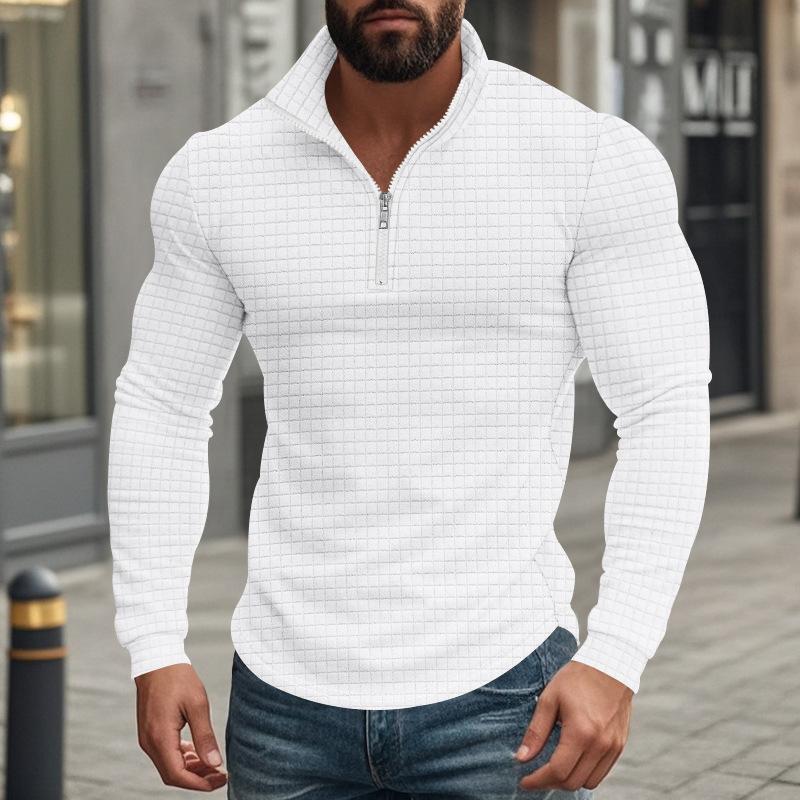 Camiseta de manga larga con cuello alto y cuadrado pequeño con media cremallera para hombre 08353588Z