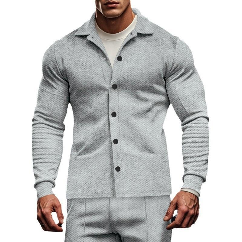 Giacca camicia a maniche lunghe monopetto con risvolto in twill casual da uomo 81404977M