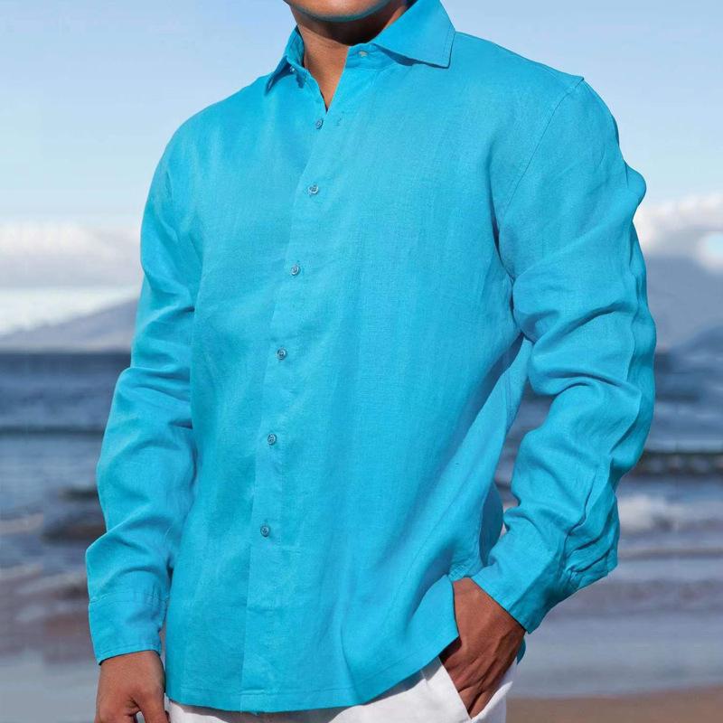 Men's Solid Color Lapel Long Sleeve Shirt 23998060X