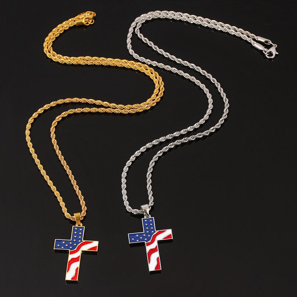 Collana vintage casual con bandiera americana e croce 65735606TO