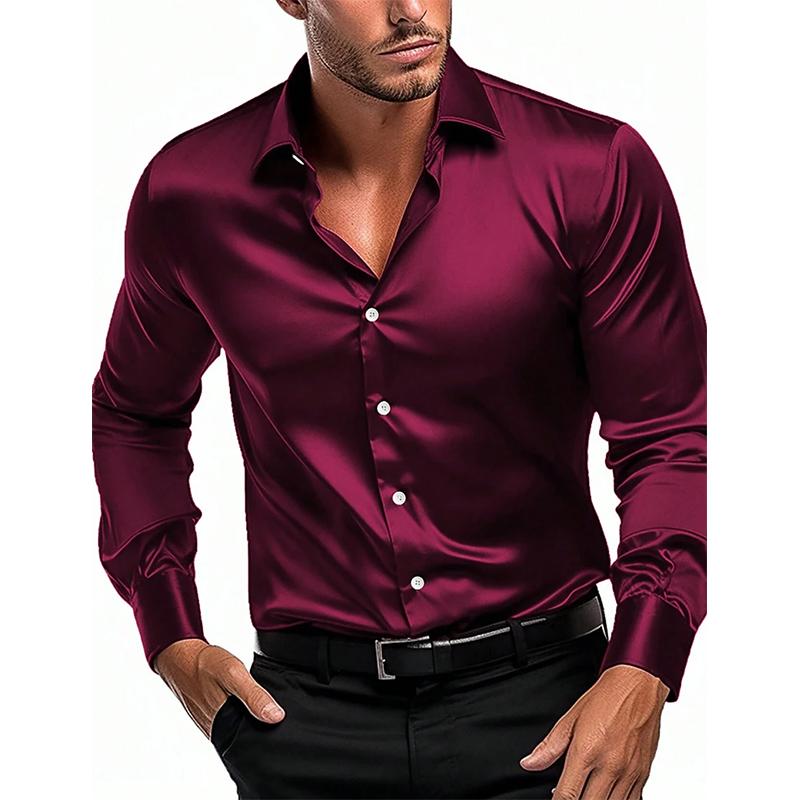 Men's Solid Color Lapel Long Sleeve Shirt 81875389X