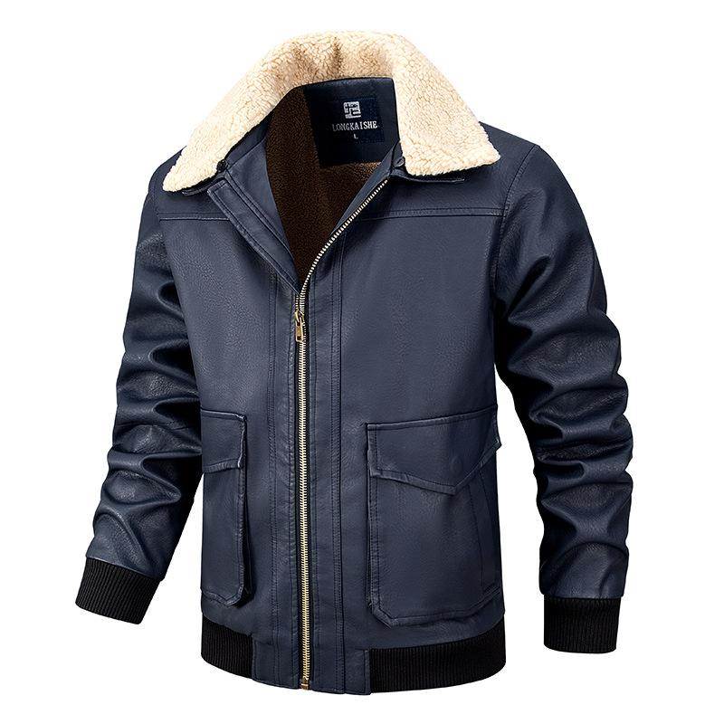 Chaqueta de cuero con solapa de felpa informal para hombre 18414490Y
