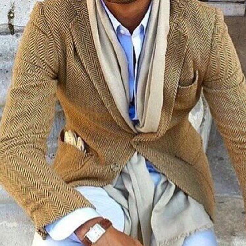【24-Stunden-Versand】 Herren-Blazer im Vintage-Stil mit Fischgrätenmuster und einreihigem Revers 84719153M
