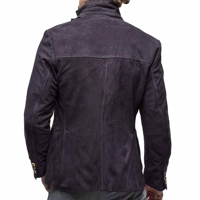 Blazer in pelle scamosciata con risvolto tinta unita da uomo 95284392X