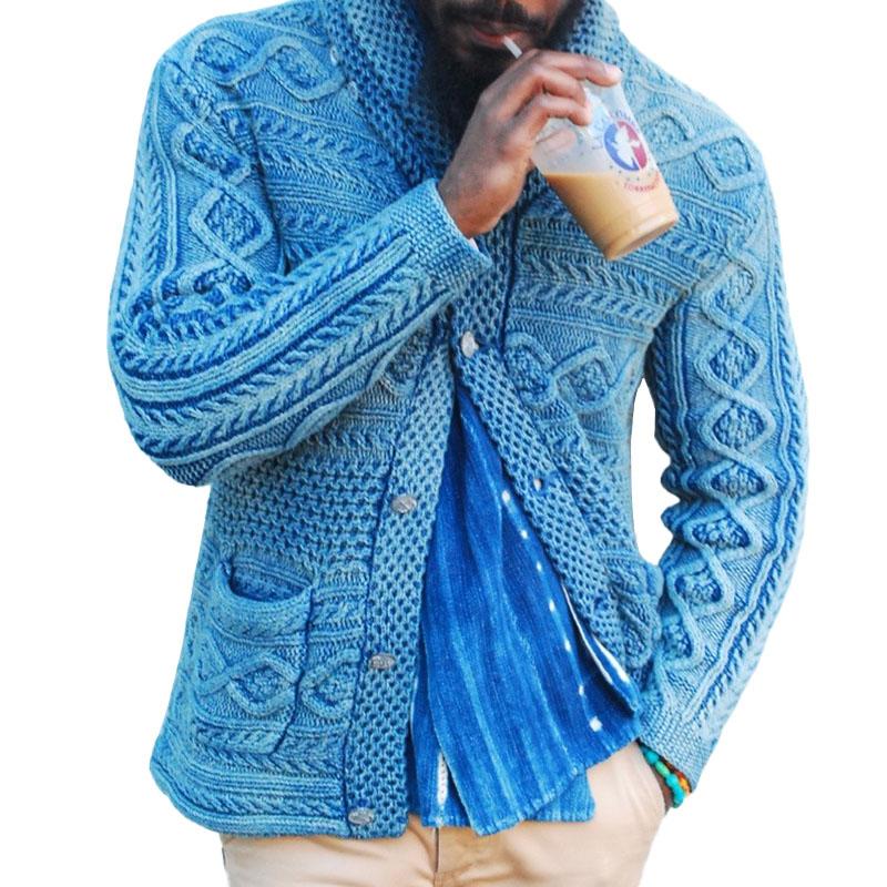 Cárdigan de punto de un solo pecho con solapa y cable de color liso vintage para hombre 99102042M