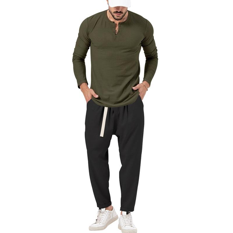 Herren-Henley-Set mit T-Shirt und Hose, einfarbig, langärmelig, 72706978X