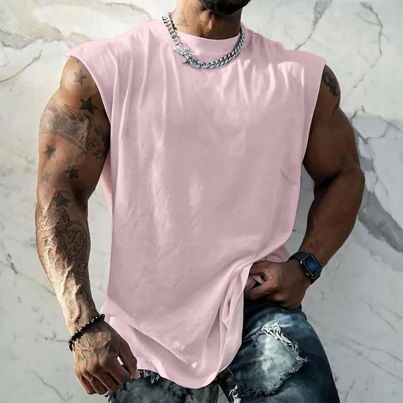 Camiseta deportiva sin mangas con cuello redondo y hombros anchos de color liso para hombre 44699991X