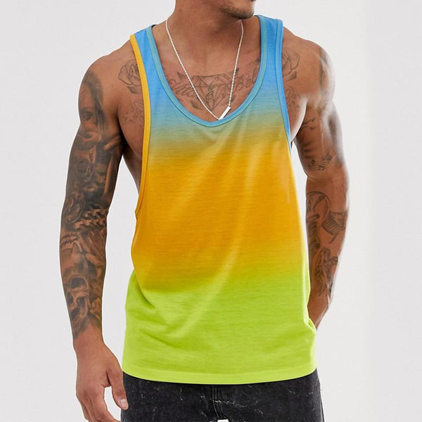 Men's Casual Colorful Gradient Round Neck Tank Top 76381341TO
