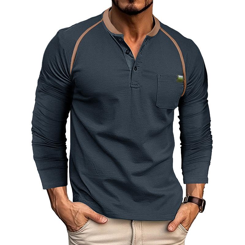 Camiseta de manga larga raglán con cuello Henley y bloques de color vintage para hombre 45944373Y