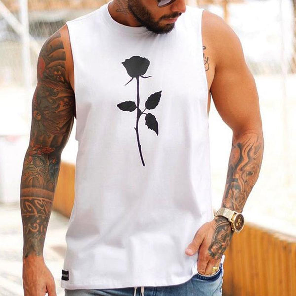 Men's Casual Simple Rose Print Round Neck Tank Top 85506230TO