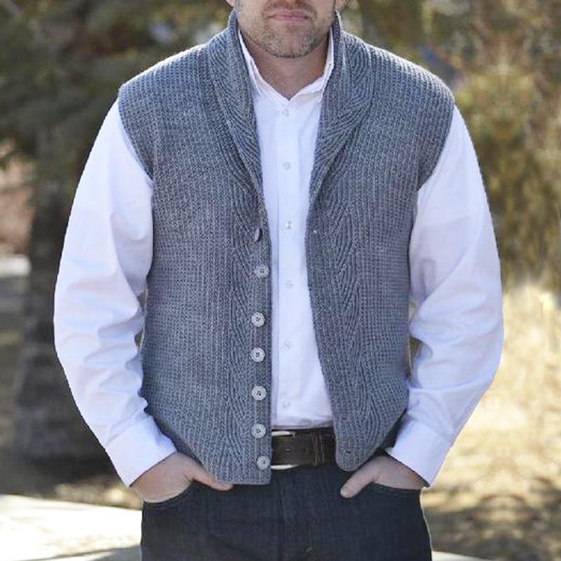 Men's Vintage Solid Color Shawl Collar Knitted Vest 90526610Y