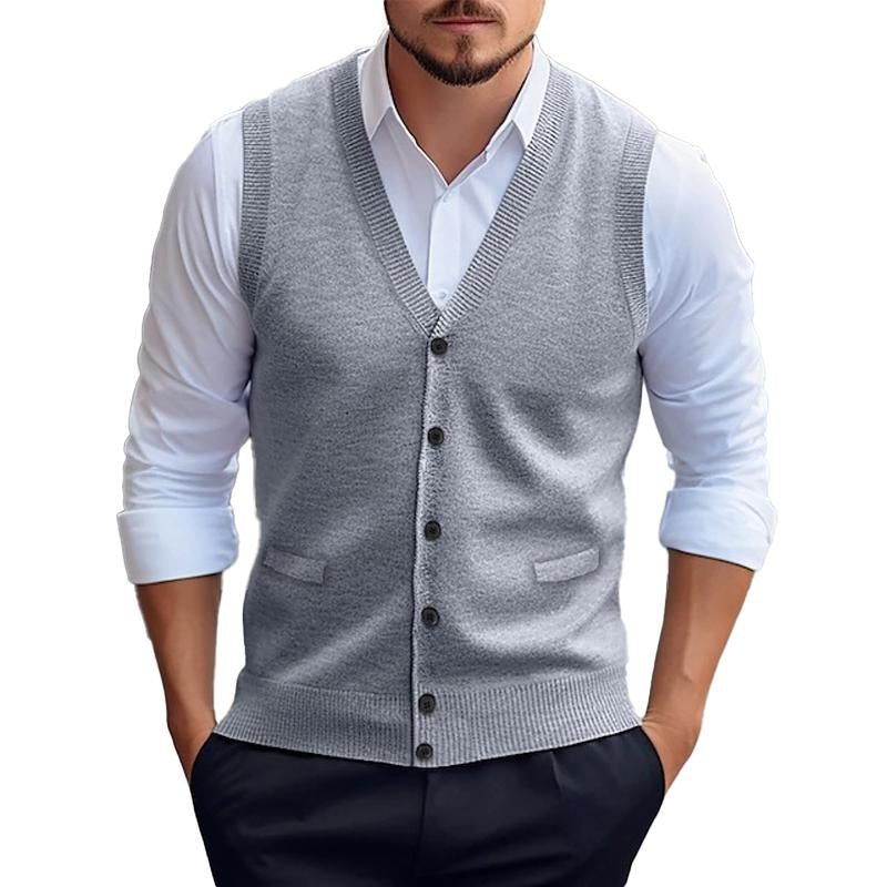 Gilet cardigan tricoté décontracté de couleur unie pour hommes 96080419X