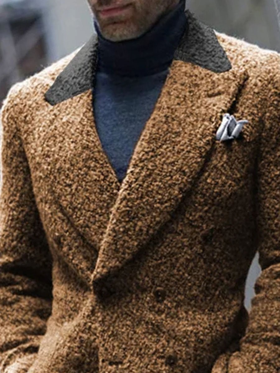 Vintage Sherpa Kontrastsøm Dobbel lomme Uformell Retro Lapel Blazer 34593667D