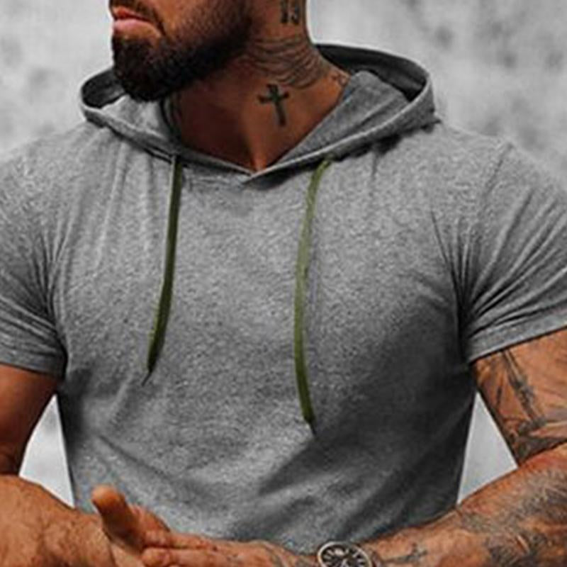 Sweat à capuche à manches courtes de couleur unie pour hommes 90766212X